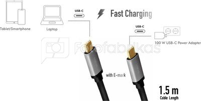 Logilink CUA0106 USB 2.0 Type-C cable USB 2.0 Type-C, This cable is ideal for connecting your external USB-C devices to your PC or notebook via the USB-C port. It enables super fast charging using Power Delivery (PD3; 20 V/5 A/100 W) and data transfer at up to 480 Mbps., 1.5 m, USB-C (male), USB-C (male), Black/Grey