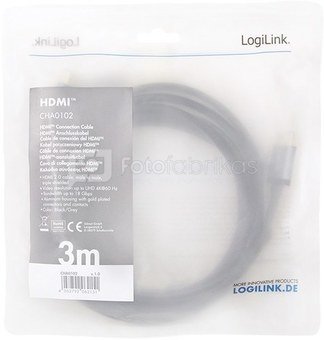 LogiLink HDMI cable 4K/60Hz, alu , black, 3m