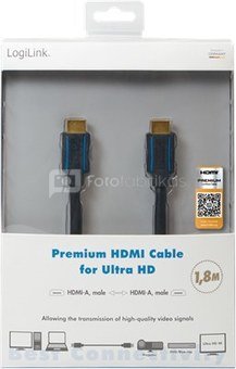 Logilink Premium HDMI Cable for Ultra HD CHB004 HDMI male (type A), HDMI male (type A), 1.8 m, Black