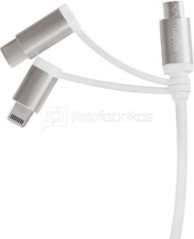 Logilink USB 2.0 cable, USB-A/M to Micro-USB+USB+Lightning CU0126 1 m, USB 2.0 micro B/Plug + Lightning/Plug + USB-C/Plug, USB 2.0 A/Plug