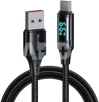 Mcdodo CA-1080 USB to USB-C cable with display, 66W, 6A, 1.2m (black)