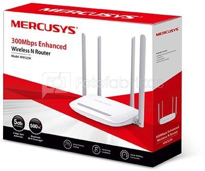 Mercusys Enhanced Wireless N Router MW325R 802.11n, 300 Mbit/s, 10/100 Mbit/s, Ethernet LAN (RJ-45) ports 3, Antenna type 4xFixed, White