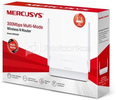 Mercusys Multi-Mode Wireless N Router MW302R 802.11n, 300 Mbit/s, 10/100 Mbit/s, Ethernet LAN (RJ-45) ports 2, Antenna type 2xFixed, White