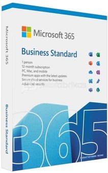 Microsoft 365 Business Standard KLQ-00650 FPP, Subscription, License term 1 year(s), English, Medialess, P8, Premium Office Apps, 1 TB/ user OneDrive cloud storage