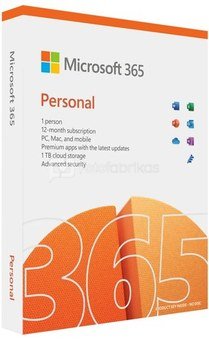 Microsoft M365 Personal EuroZone QQ2-01399 FPP, 1 PC/Mac user(s), Subscription, License term 1 year(s), English, Medialess, P8, Premium Office Apps, 1 TB OneDrive cloud storage