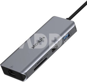 MOKiN 9in1 Laptop Docking Station USB C to 2x USB 3.0 + USB 2.0 + 2x HDMI + SD/TF + RJ45 + PD (silver)