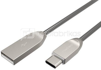 Natec Prati, USB Type C to Type A Cable 1m, Metal, Silver