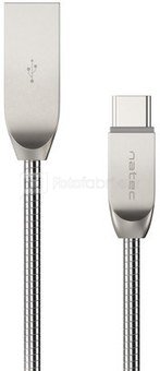 Natec Prati, USB Type C to Type A Cable 1m, Metal, Silver