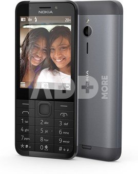 Nokia 230 Dual SIM (Dark Silver) 2.8" TFT 240x320/ 16MB RAM/ Camera(primary) 2 MP, LED flash, Camera(secondary) 2 MP, 480p, LED flash, Video 240p@15fps/ microSD, up to 32 GB/ microUSB 1.1, BT/ 124.6 x 53.4 x 10.9 mm / 91.8g