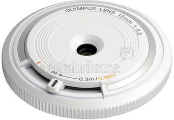 Olympus body cap lens 15mm f/8.0, white