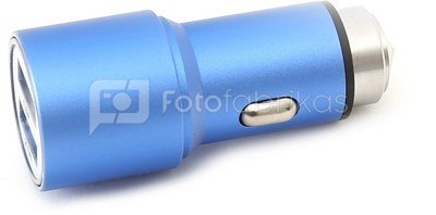 Omega car charger 2xUSB 2100mA Metal, blue (43343)
