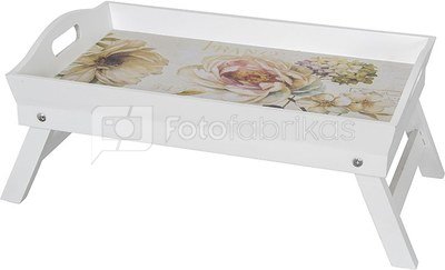 Padėklas ant kojelių medinis baltas Gėlės 51x33x24 cm SAVEX
