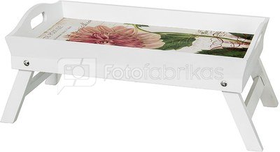Padėklas ant kojelių medinis baltas Gėlės 51x33x24 cm SAVEX