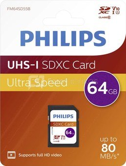 Philips SDXC Card 64GB Class 10 UHS-I U1