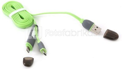 Platinet кабель USB - microUSB/Lightning 1м, зеленый (42872)