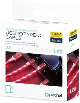 Platinet cable USB-A - USB-C LED 2A 1m (45741)