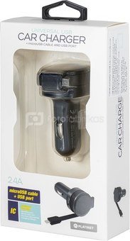 Platinet car charger 1xUSB 2,4A + microUSB cable (44650)