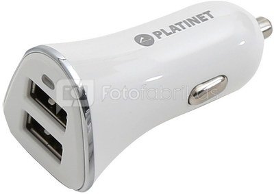 Platinet car charger + cable 2xUSB 3400mA, white (43720)