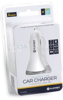 Platinet car charger + cable 3xUSB 5200mA, white (43722)