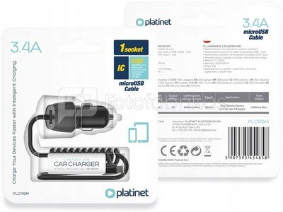 Platinet автомобильное зарядное устройство USB + Micro USB кабель 3.4A (45485)