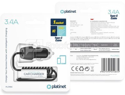 Platinet автомобильное зарядное устройство 3.4A USB-A+C (45483)