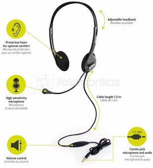 PORT DESIGNS Stereo Headset With Microphone Built-in microphone, Black, Over-Ear