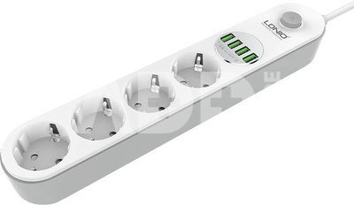 Power strip with 4 AC sockets, 4x USB, LDNIO SE4432, 2m (white)