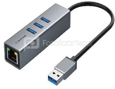Premium adapter USB 3.0 - USB 3.0 (3 Ports) + RJ45, 0.15m
