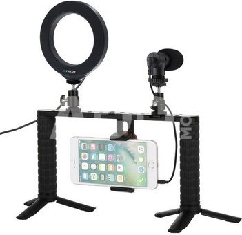 Puluz Dual Handle Vlog kit with LED lamp and microphone Smartphone PKT3028 PKT3028