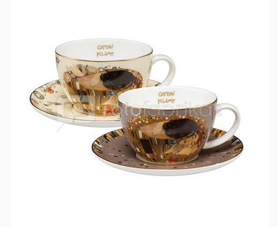 Puodeliai su lėkštutėmis arbatai 2 vnt H 7.5cm Goebel 67-012-51-1 Klimt. Bučinys