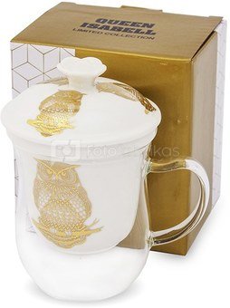 Puodelis su dangčiu plikomai arbatai su auksine pelėda 15x12x9,5 cm 112278 ddm