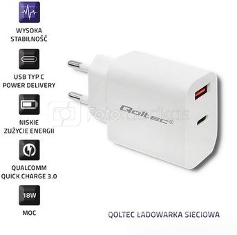 Qoltec Charger 18W 5-12V, 1.5-3A, USB C