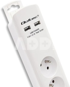 Qoltec Surge protector 4 sockets, 2xUSB, 1.8m
