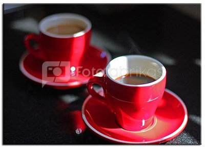 Reprodukcija ant porėmio raudoni puodeliai su kava 50x70 cm 102758, G93385