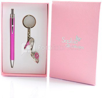 Rinkinys moterims rašiklis+raktų pakabukas "batelis" rožiniai SP1014