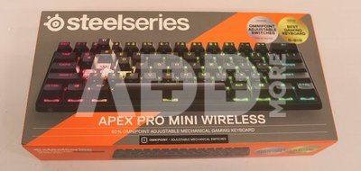 SALE OUT.SteelSeries Apex Pro Mini Gaming Keyboard, US Layout, Wireless, Black | Gaming Keyboard | Apex Pro Mini | Gaming keyboard | RGB LED light | US | Black | Wireless | DEMO | Bluetooth | OmniPoint Adjustable Mechanical Switch | Wireless connection | Gaming Keyboard | Apex Pro Mini | Gaming keyboard | RGB LED light | US | Black | Wireless | DEMO | Bluetooth | OmniPoint Adjustable Mechanical Switch | Wireless connection