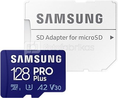 Samsung microSD Card Pro Plus 128 GB, MicroSDXC, Flash memory class 10, SD adapter