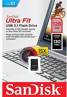 SanDisk 128GB Ultra Fit™ USB 3.1 - Small Form Factor Plug & Stay Hi-Speed USB Drive Sandisk Ultra Fit™ USB 3.1 - Small Form Factor Plug and Stay Hi-Speed USB Drive 128 GB, USB 3.1, Black