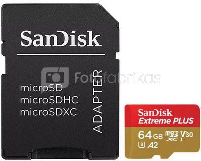SanDisk memory card microSDXC 64GB Extreme Plus V30 A2 + adapter