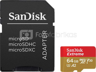 SanDisk memory card microSDXC 64GB Extreme V30 A2 + adapter