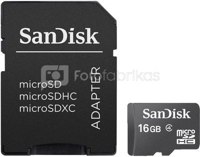 SanDisk MicroSDHC + SD Adapteris 16GB Class 4