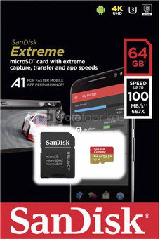SanDisk microSDXC V30 A1 64GB Extreme 100MB SDSQXAF-064G-GN6MA