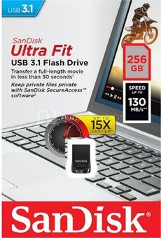 Sandisk Ultra Fit™ USB 3.1 - Small Form Factor Plug and Stay Hi-Speed USB Drive 256 GB, USB 3.1, Black