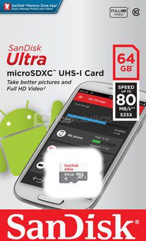 SanDisk Ultra microSDXC 64GB 80MB/s Cl. 10 SDSQUNS-064G-GN3MN