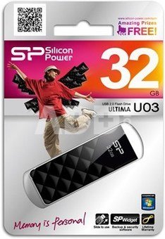 SILICON POWER 32GB, USB 2.0 FLASH DRIVE ULTIMA U03, BLACK