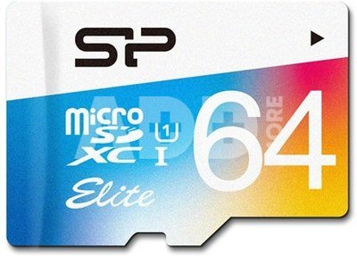SILICON POWER 64GB, MICRO SDXC UHS-I, Class 10, with SD adapter, Color