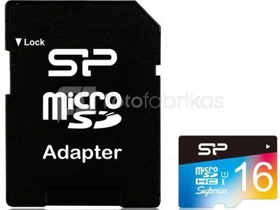 Silicon Power memory card microSDHC 16GB Superior UHS-I U1 + adapter