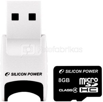 Silicon Power карта памяти microSDHC 8GB Class 4 + USB считыватель