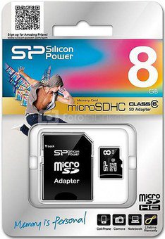 Silicon Power карта памяти microSDHC 8GB Class 6 + адаптер