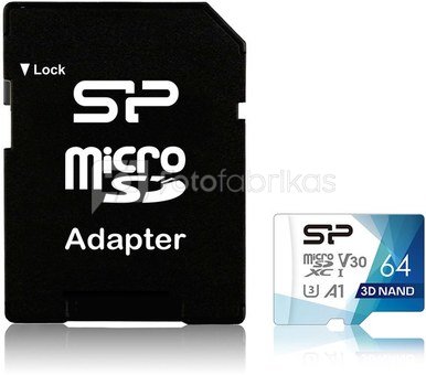 Silicon Power карта памяти microSDXC 64GB Superior Pro V30 + адаптер